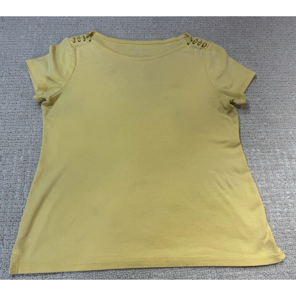 Talbots Women’s Medium Tee 100% Cotton Boat Neck Rope Tie Shoulder Yellow